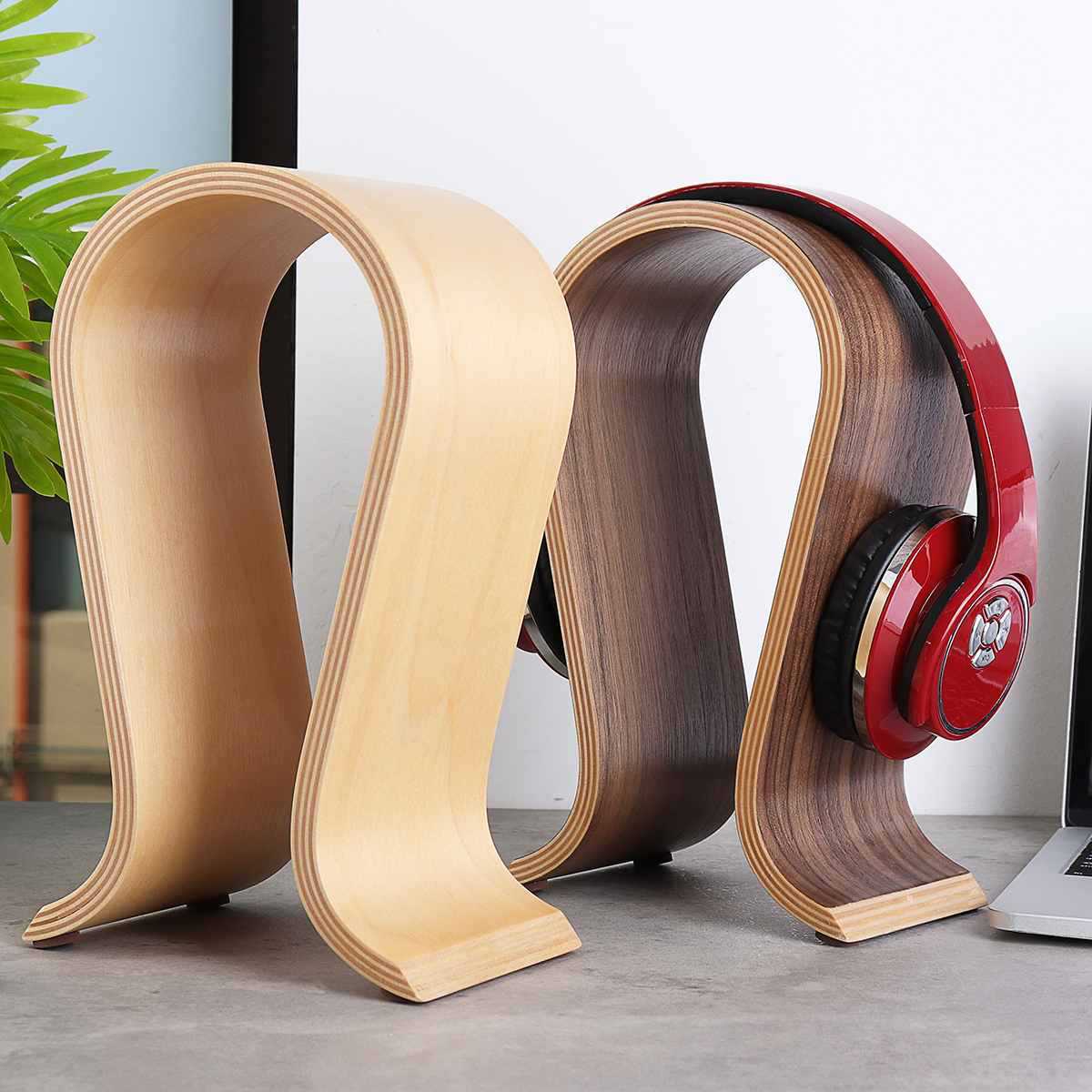 Modern Wooden Headphone Holder for Desks & Gaming Setups