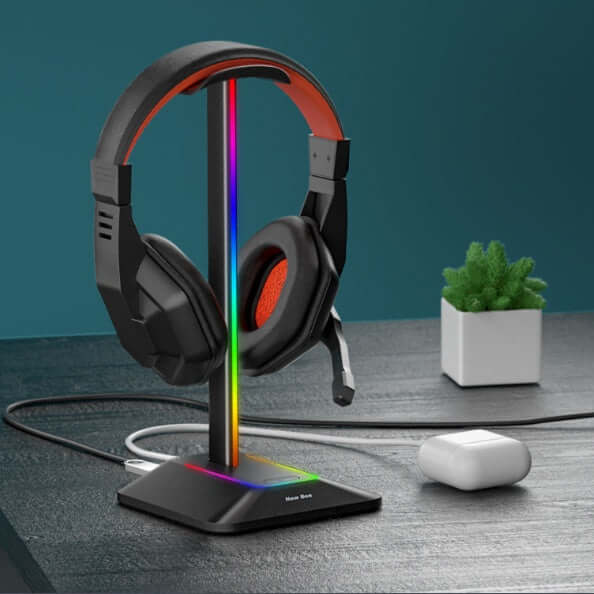 RGB Headphone Stand with Dual USB Ports & Vivid Lights