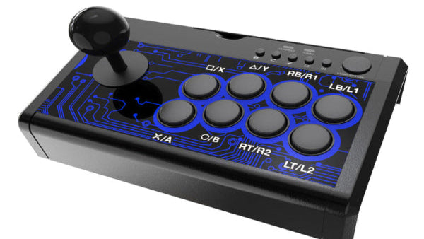 Joystick and button panel with gaming controls on a white background