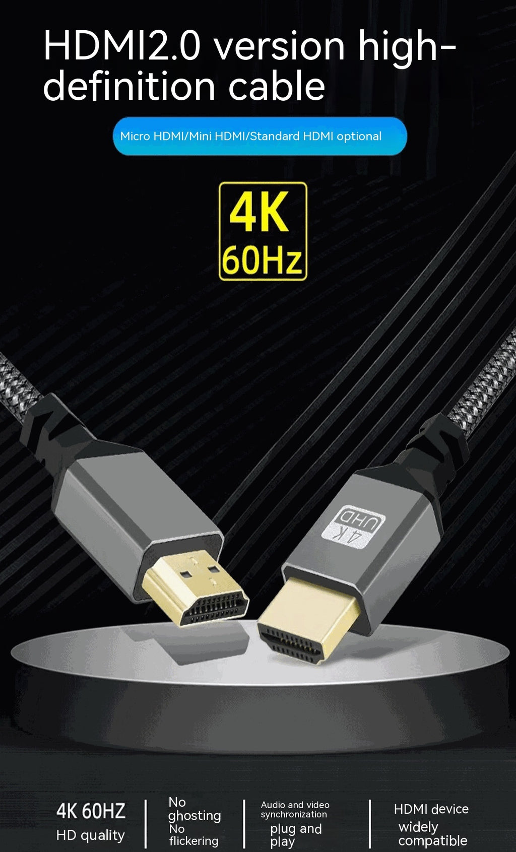 Premium 4K HDMI Cable – Aluminum Case, Smooth 60Hz Display