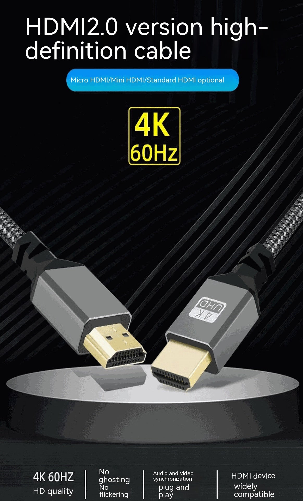 Premium 4K HDMI Cable – Aluminum Case, Smooth 60Hz Display