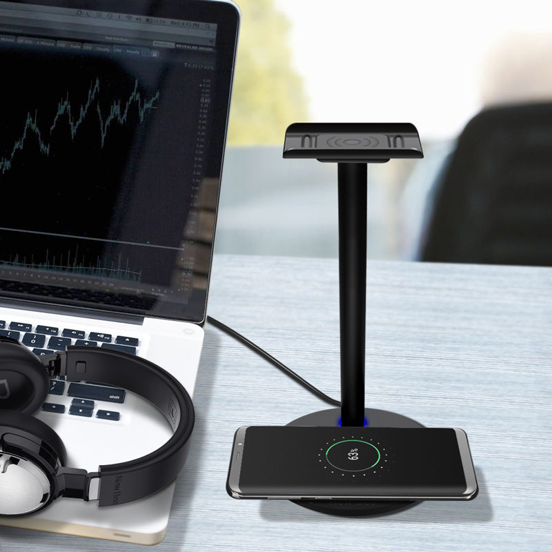 Wireless Headset Stand with Built-In Phone Charging Base