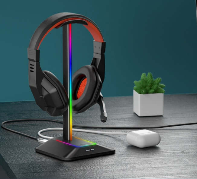 RGB Headphone Stand with Dual USB Ports & Vivid Lights