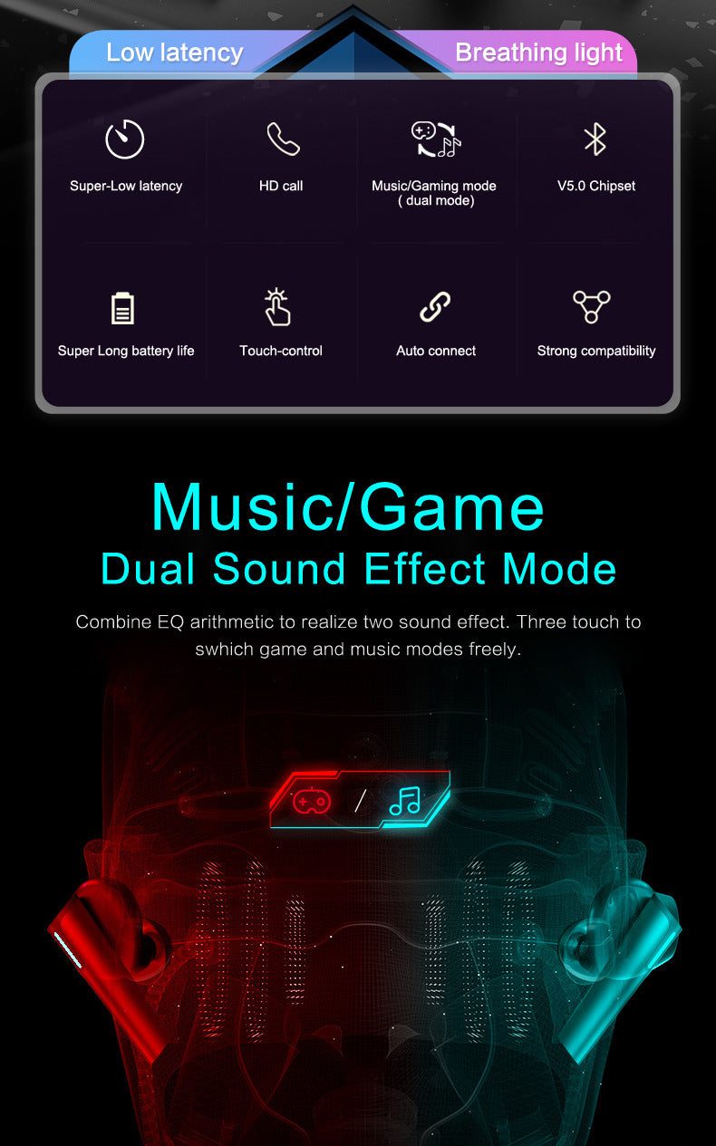 Wireless Gaming Headset with Low Latency and Luminous Glow