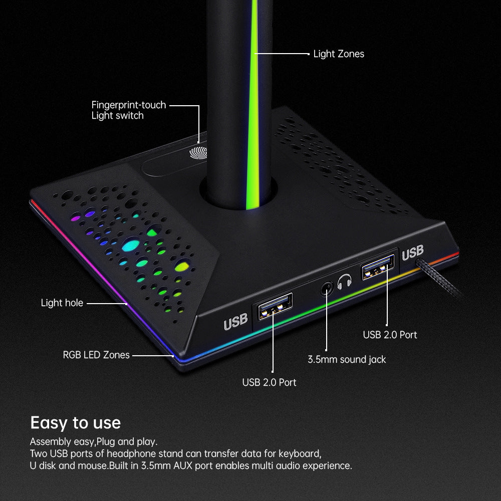 Gaming Headphones Dock – RGB Glow, USB Ports, Total Style!