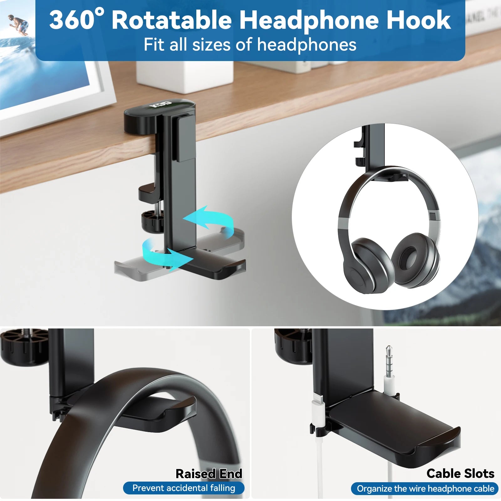 KDD 2-in-1 Headphone Stand – Space-Saving Desk Organizer!