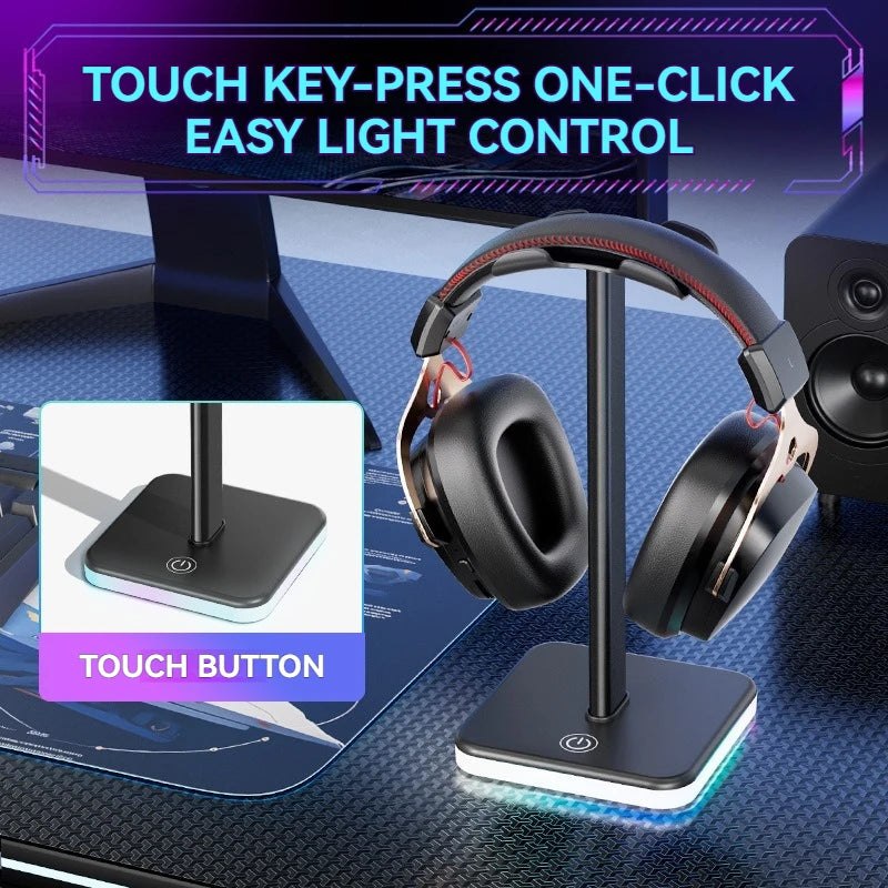 Headphone Stand with RGB Lighting - Adjustable Color Control for Full Gaming Experience