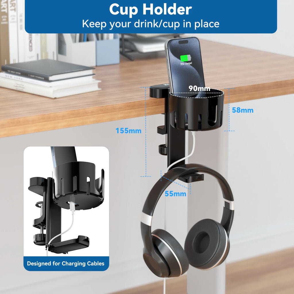 KDD 2-in-1 Headphone Stand – Space-Saving Desk Organizer!