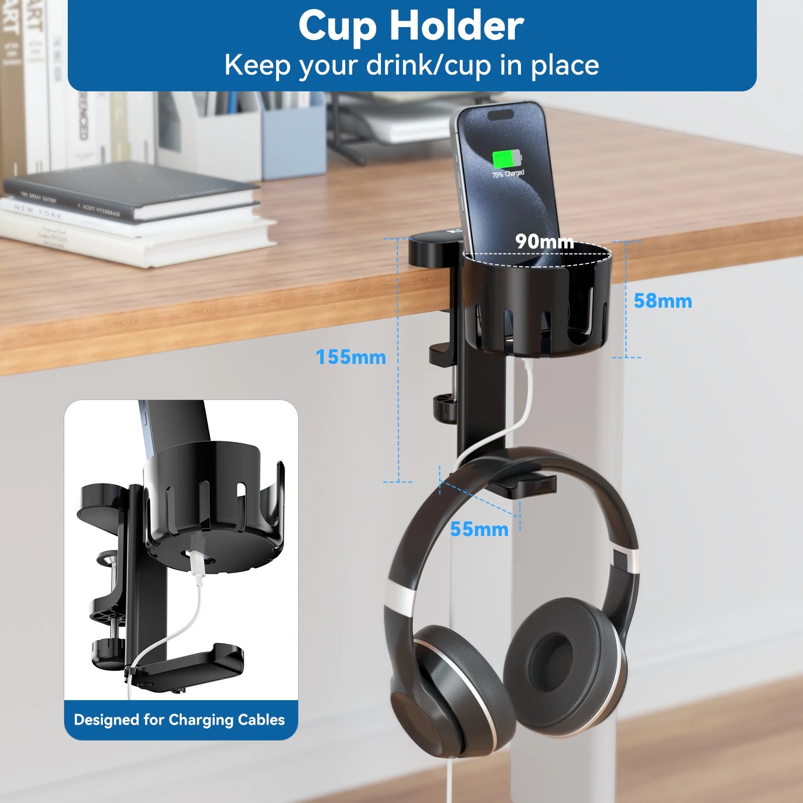 KDD 2-in-1 Headphone Stand – Space-Saving Desk Organizer!