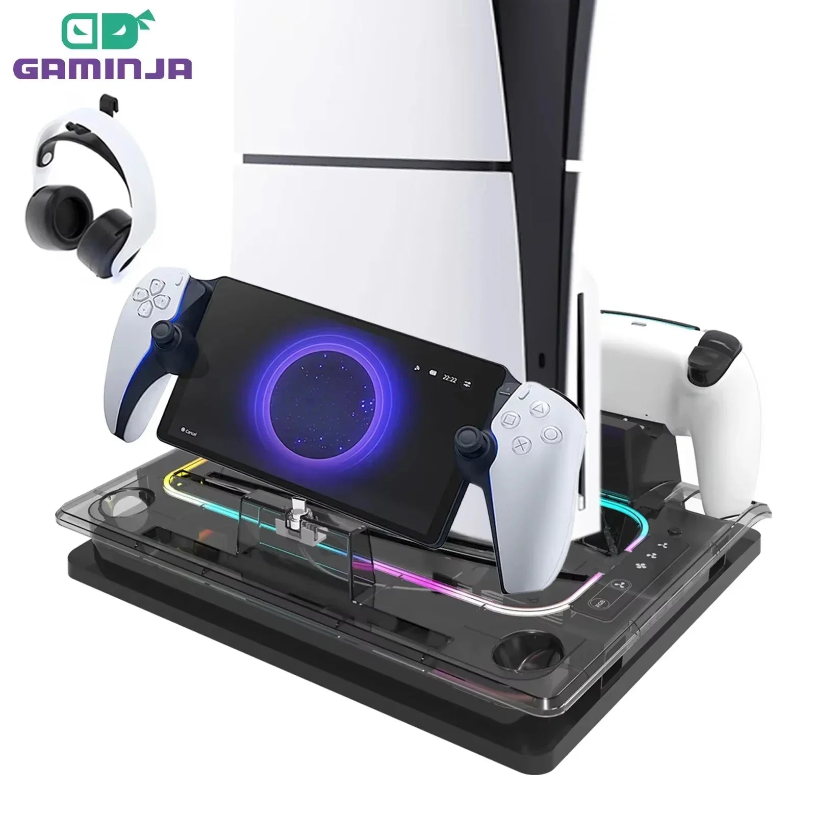 GAMINJA P53 RGB Base – Cool, Charge, and Organize PS5 Setup!
