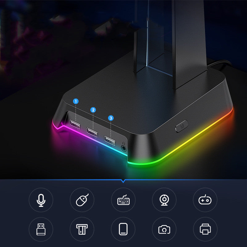 RGB Headphone Stand with USB Hub – Light Up Your Setup