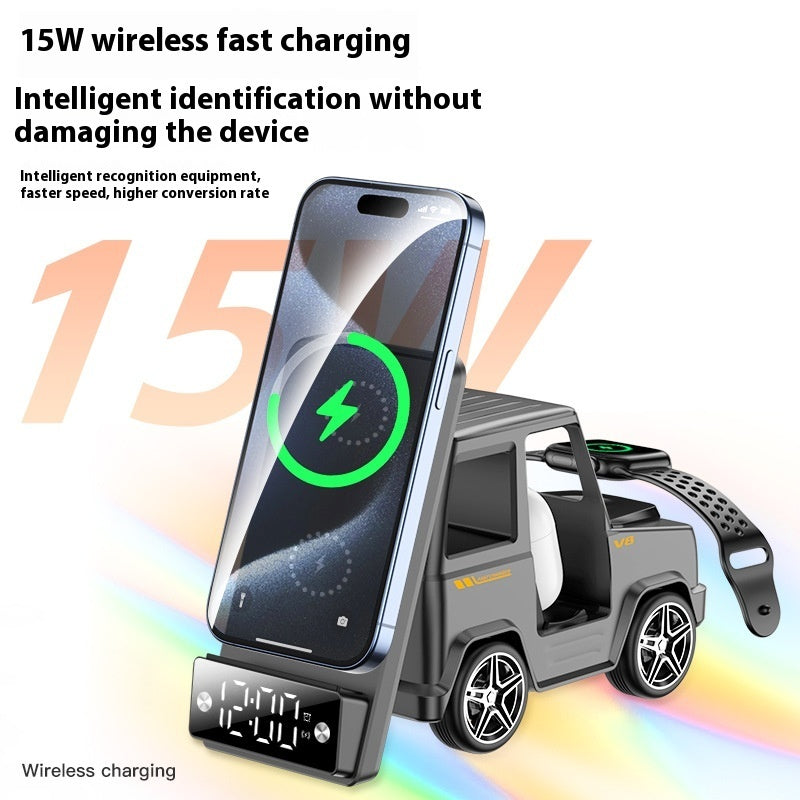3-in-1 Car-Style Wireless Charger for Phone, Watch & Earbuds
