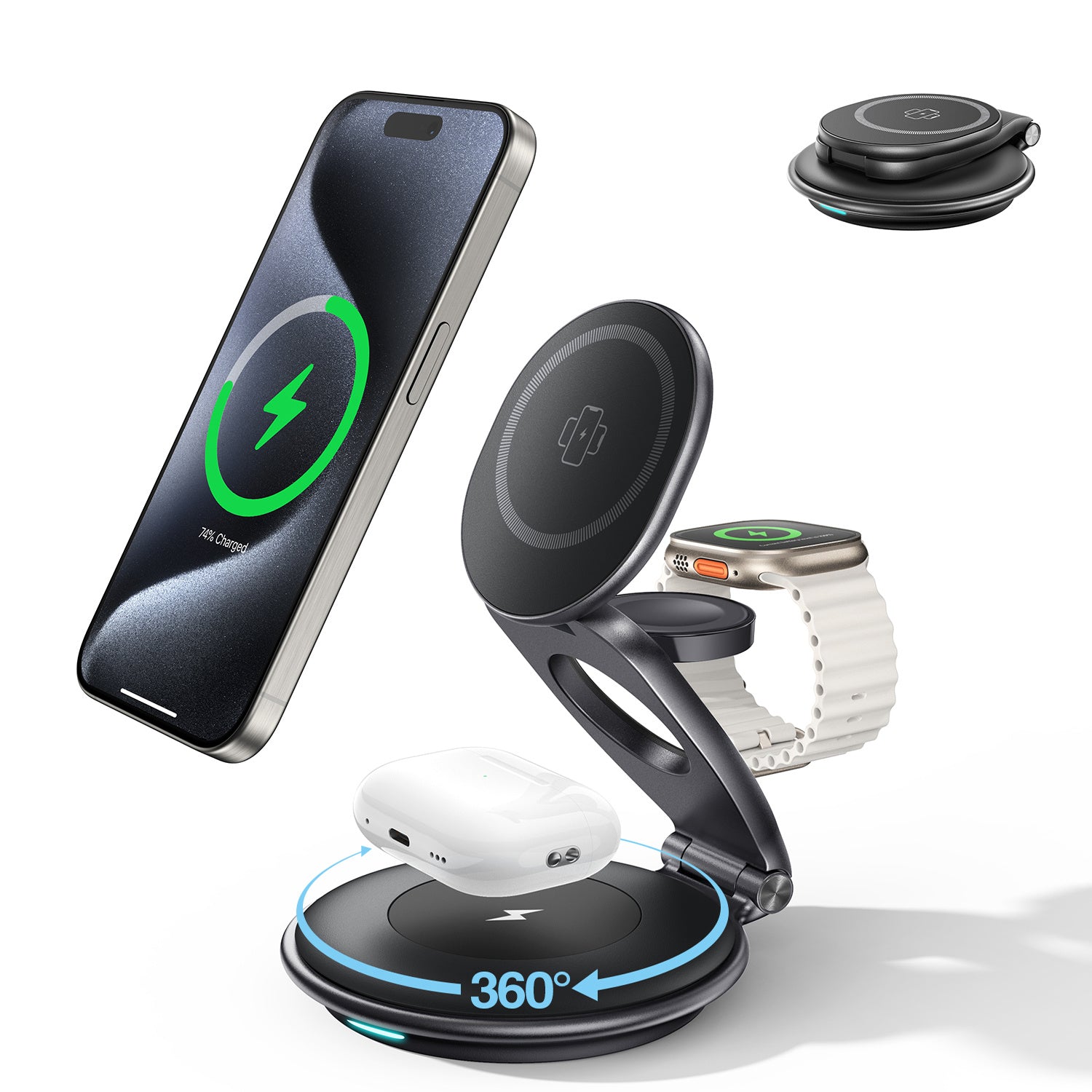 3 In 1 Wireless Travel Magsafe Charger Station For Multiple Devices.